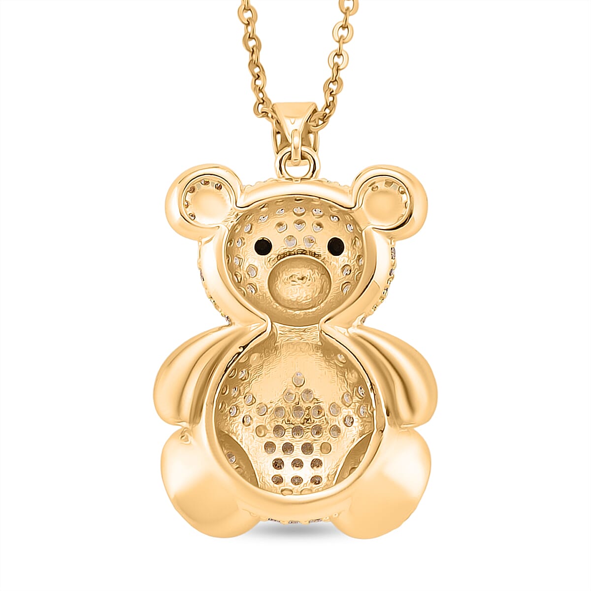 Designer Inspired-  Cubic Zirconia Teddy Bear Pendant with Chain (Size 20) in Yellow Gold Plated- White