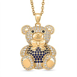 Designer Inspired-  Cubic Zirconia Teddy Bear Pendant with Chain (Size 20) in Yellow Gold Plated- Green