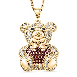Designer Inspired-  Cubic Zirconia Teddy Bear Pendant with Chain (Size 20) in Yellow Gold Plated- Green