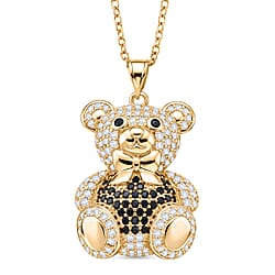 Designer Inspired-  Cubic Zirconia Teddy Bear Pendant with Chain (Size 20) in Yellow Gold Plated- Green
