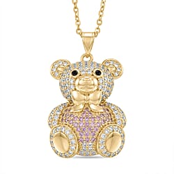 Designer Inspired-  Cubic Zirconia Teddy Bear Pendant with Chain (Size 20) in Yellow Gold Plated- Green