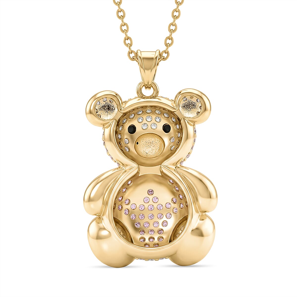 Multi Colour Cubic Zirconia Teddy Bear Pendant with Chain (Size 20) in Yellow Gold Tone 2 Ct.