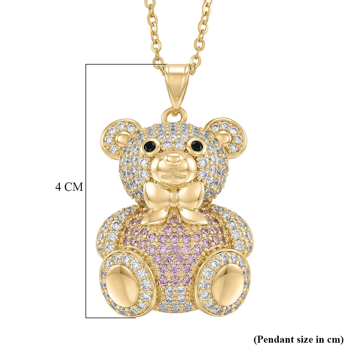 Multi Colour Cubic Zirconia Teddy Bear Pendant with Chain (Size 20) in Yellow Gold Tone 2 Ct.