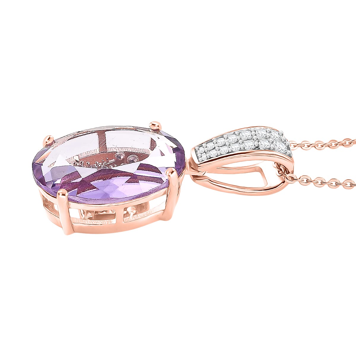 GP - Royal Collection - Rose De France Amethyst, White Zircon & Blue Sapphire Pendant with Chain (Size 20) in 18K Vermeil Rose Gold Plated Sterling Silver 10.60 Ct.