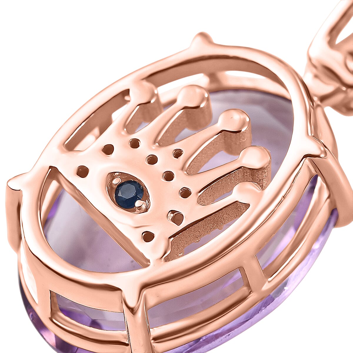 GP - Royal Collection - Rose De France Amethyst, White Zircon & Blue Sapphire Pendant with Chain (Size 20) in 18K Vermeil Rose Gold Plated Sterling Silver 10.60 Ct.