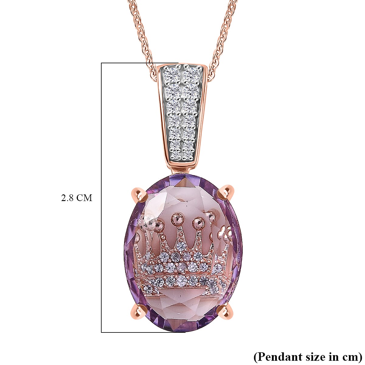 GP - Royal Collection - Rose De France Amethyst, White Zircon & Blue Sapphire Pendant with Chain (Size 20) in 18K Vermeil Rose Gold Plated Sterling Silver 10.60 Ct.
