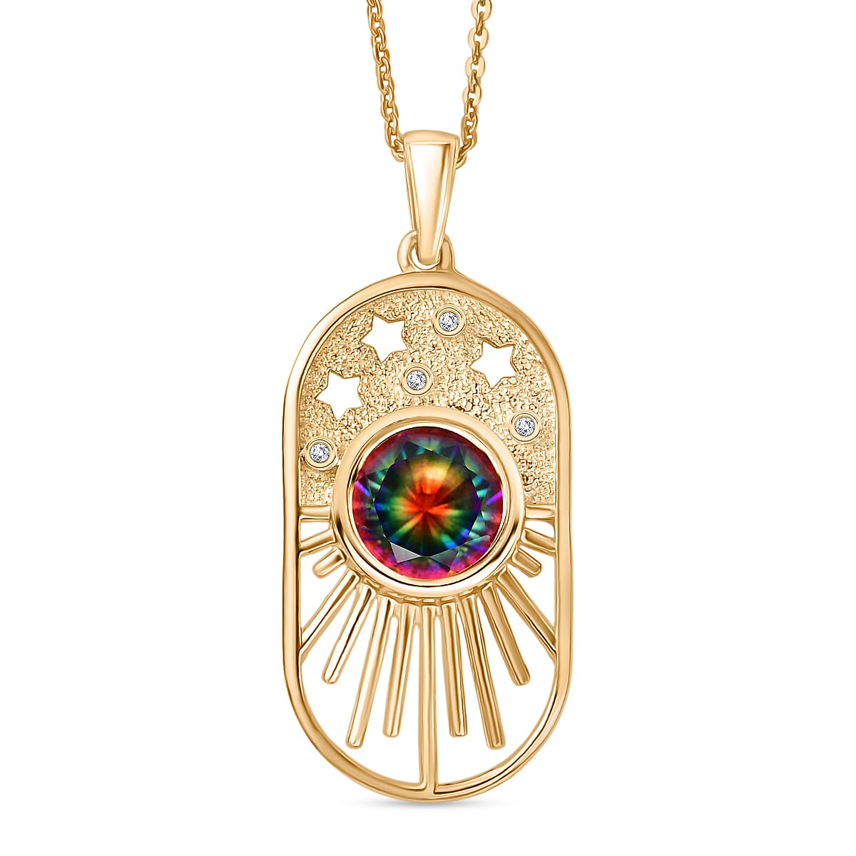 D'Joy Nebula Quartz Doublet & White Zircon Pendant with Chain (Size 20) in Yellow Gold Plated Sterling Silver 2.45 Ct.