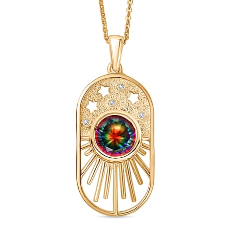 D'Joy Nebula Quartz Doublet & White Zircon Pendant with Chain (Size 20) in Yellow Gold Plated Sterling Silver 2.45 Ct.