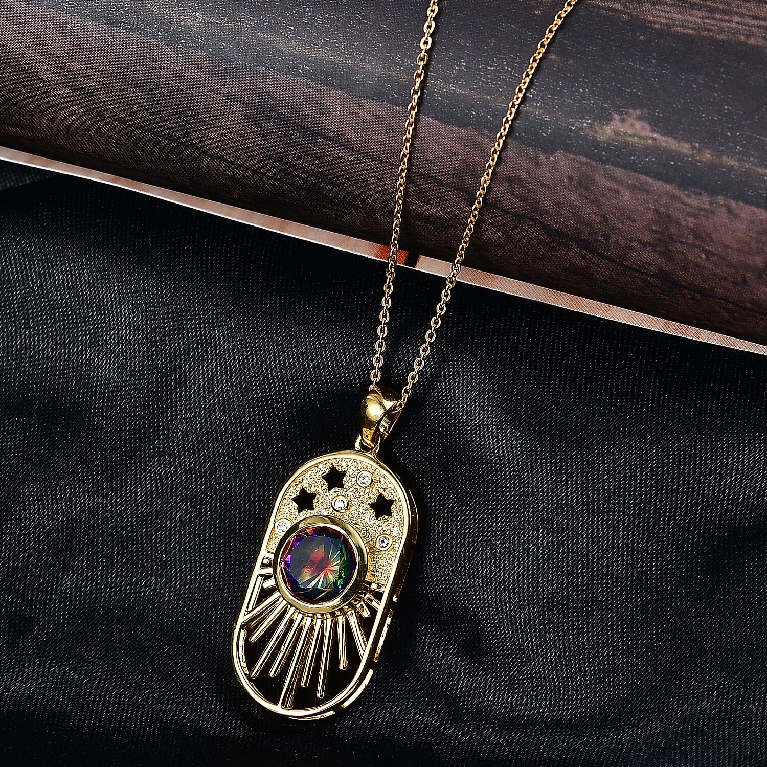 D'Joy Nebula Quartz Doublet & White Zircon Pendant with Chain (Size 20) in Yellow Gold Plated Sterling Silver 2.45 Ct.