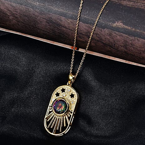 D'Joy Nebula Quartz Doublet & White Zircon Pendant with Chain (Size 20) in Yellow Gold Plated Sterling Silver 2.45 Ct.
