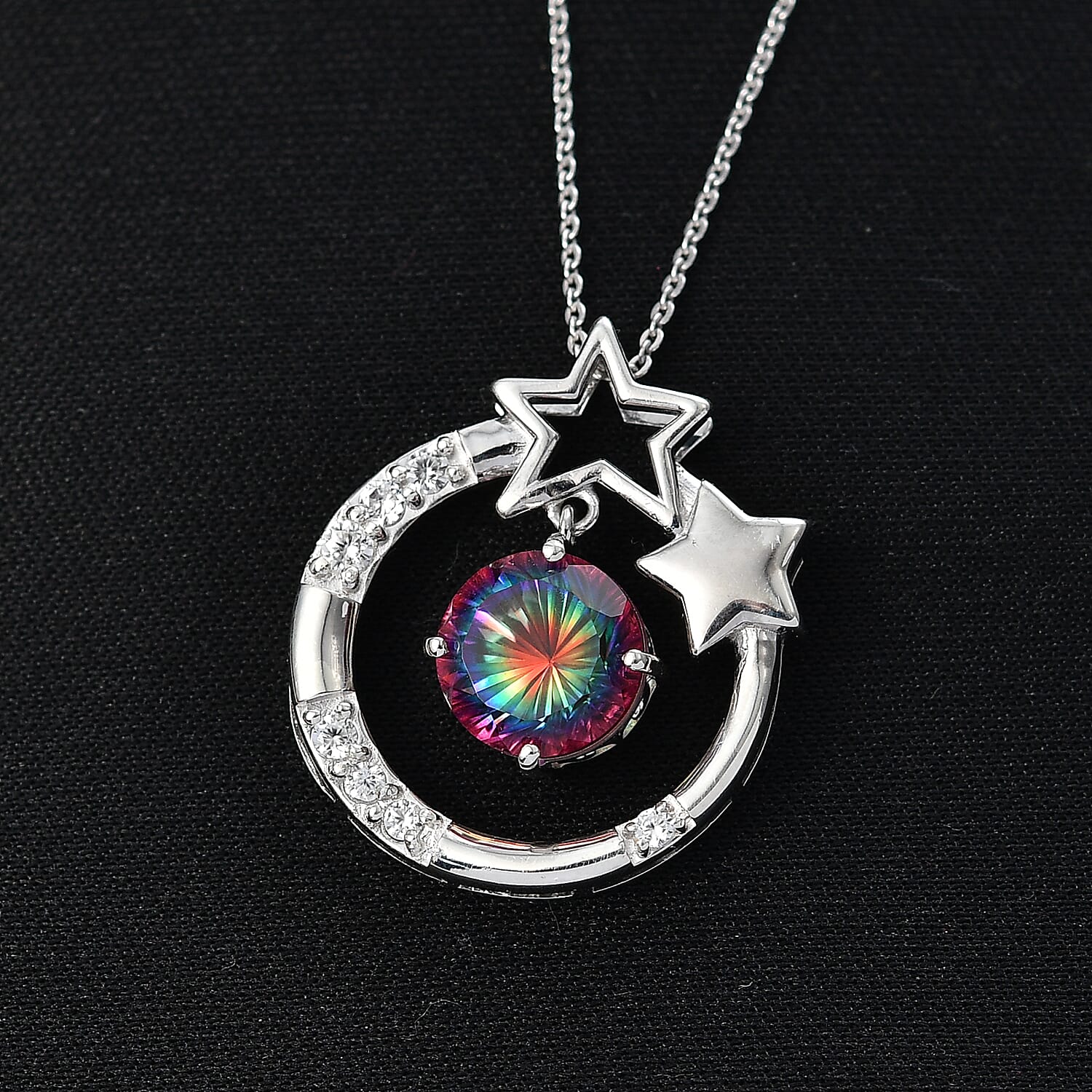 D'Joy Nebula Quartz Doublet & White Zircon Pendant with Chain (Size 20) in Platinum Overlay Sterling Silver 4.00 Ct.
