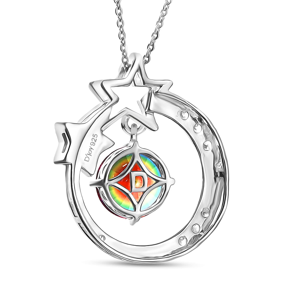 D'Joy Nebula Quartz Doublet & White Zircon Pendant with Chain (Size 20) in Platinum Overlay Sterling Silver 4.00 Ct.
