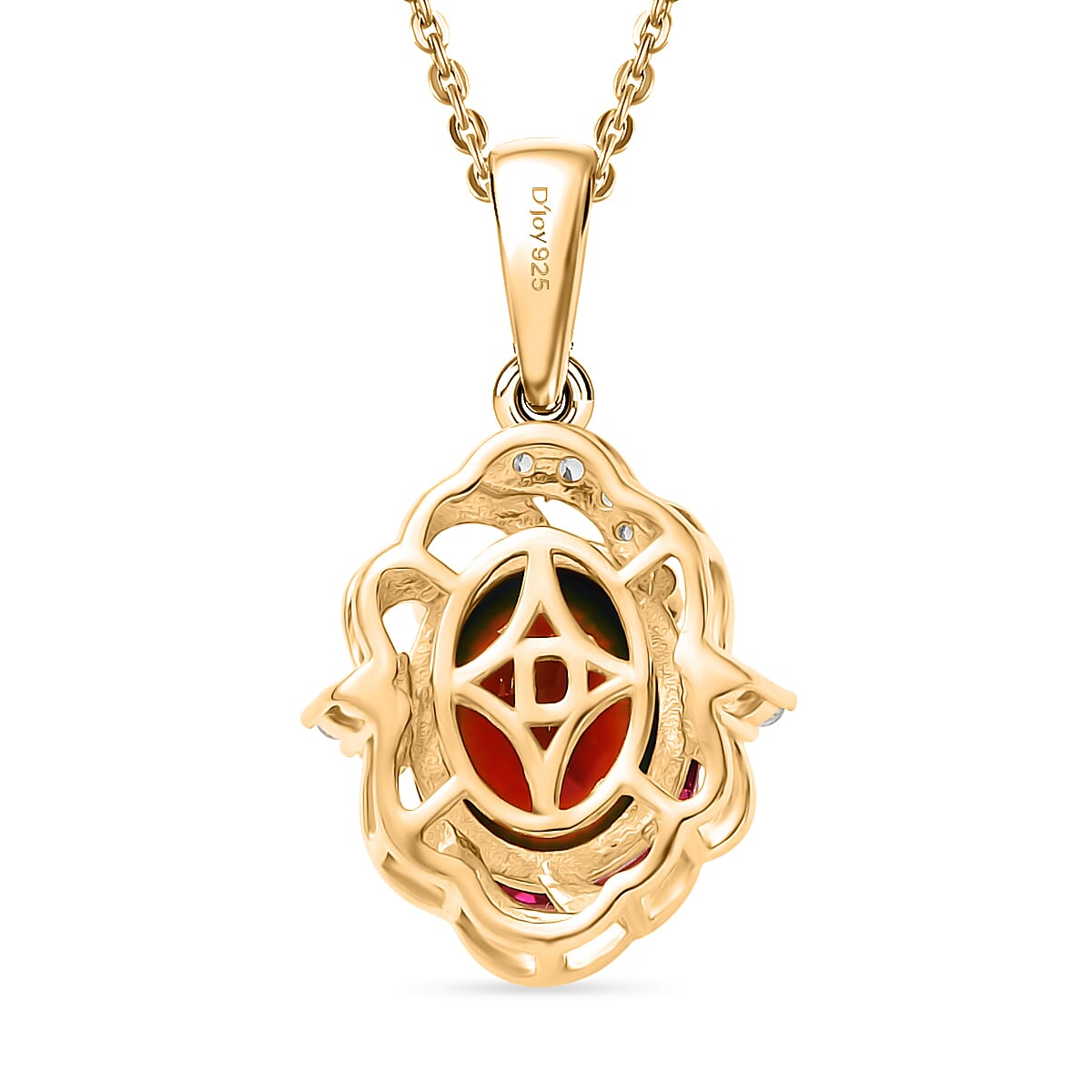 D'Joy Nebula Quartz Doublet & White Zircon Pendant with Chain (Size 20) in 18K Yellow Gold Plated Sterling Silver 3.70 Ct.
