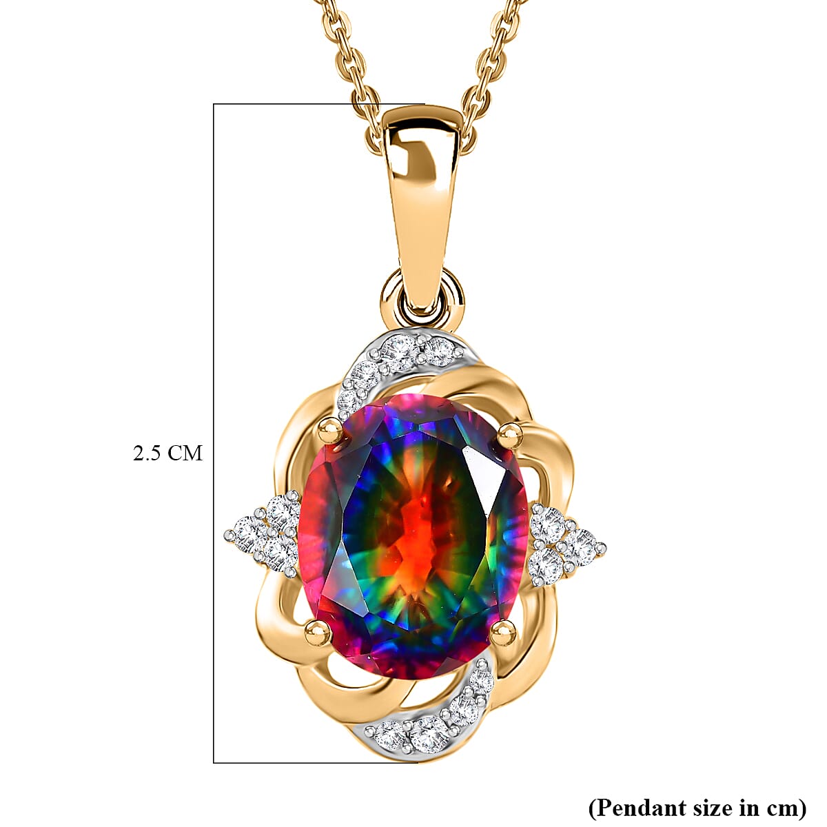 D'Joy Nebula Quartz Doublet & White Zircon Pendant with Chain (Size 20) in 18K Yellow Gold Plated Sterling Silver 3.70 Ct.