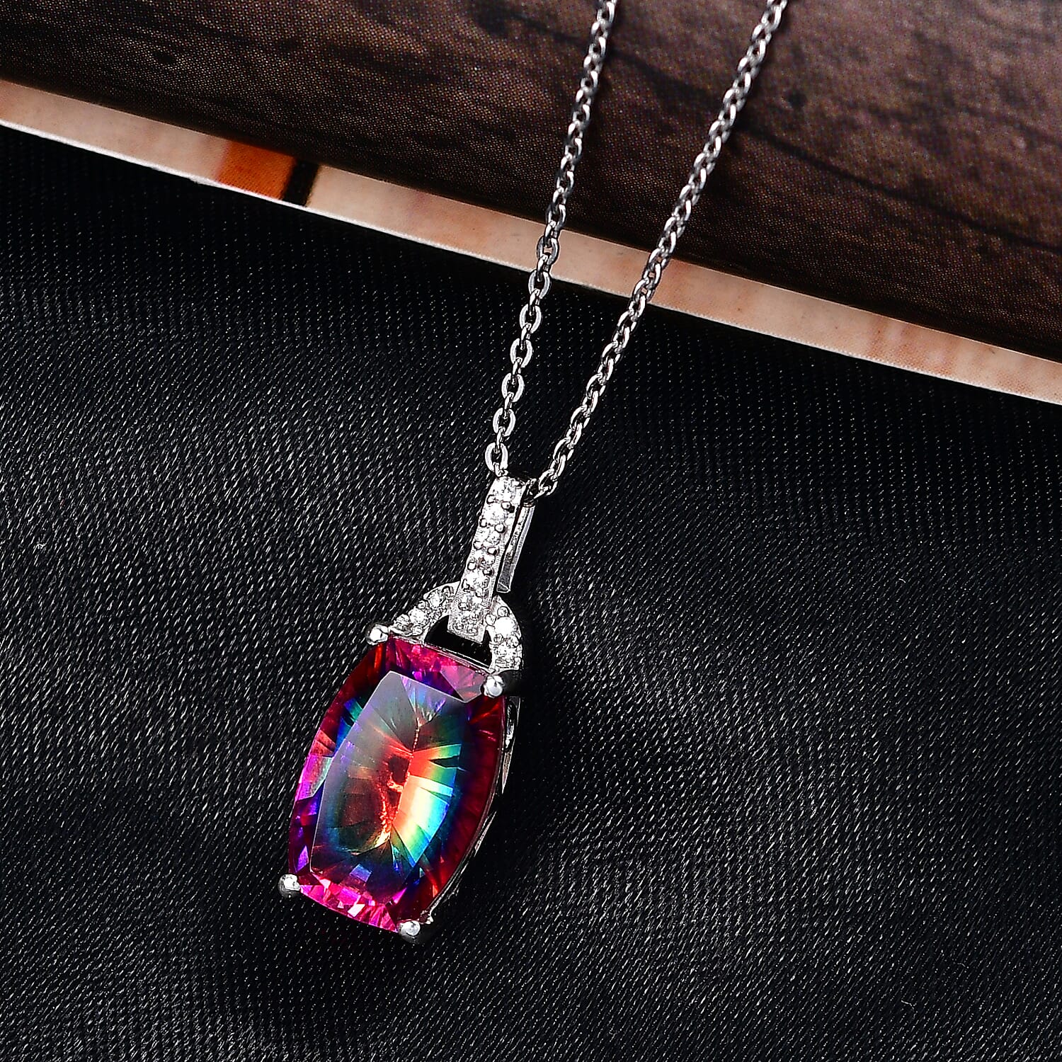D'Joy Nebula Quartz Doublet & White Zircon Pendant with Chain (Size 20) in Platinum Overlay Sterling Silver 4.05 Ct.