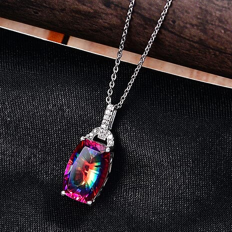 D'Joy Nebula Quartz Doublet & White Zircon Pendant with Chain (Size 20) in Platinum Overlay Sterling Silver 4.05 Ct.