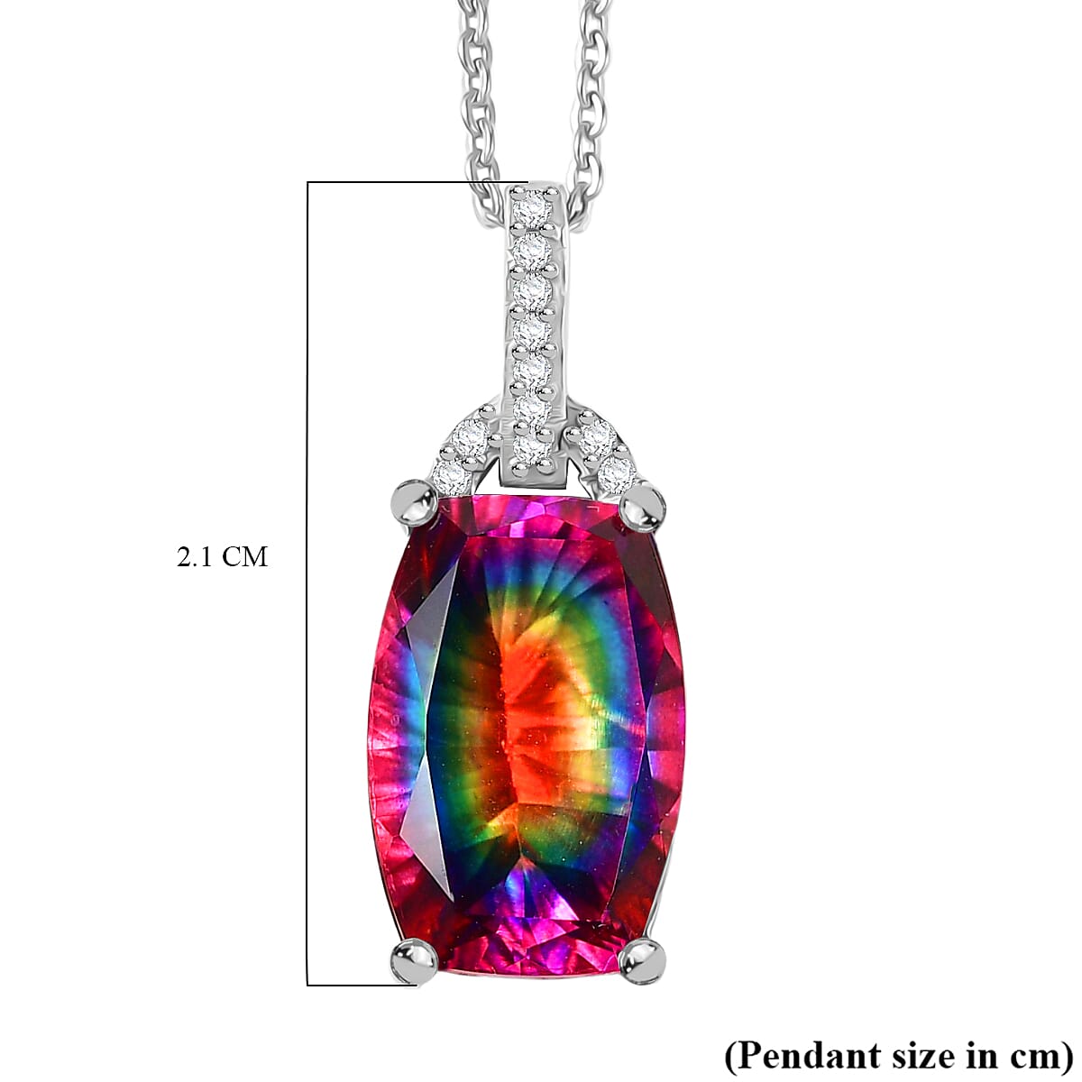 D'Joy Nebula Quartz Doublet & White Zircon Pendant with Chain (Size 20) in Platinum Overlay Sterling Silver 4.05 Ct.