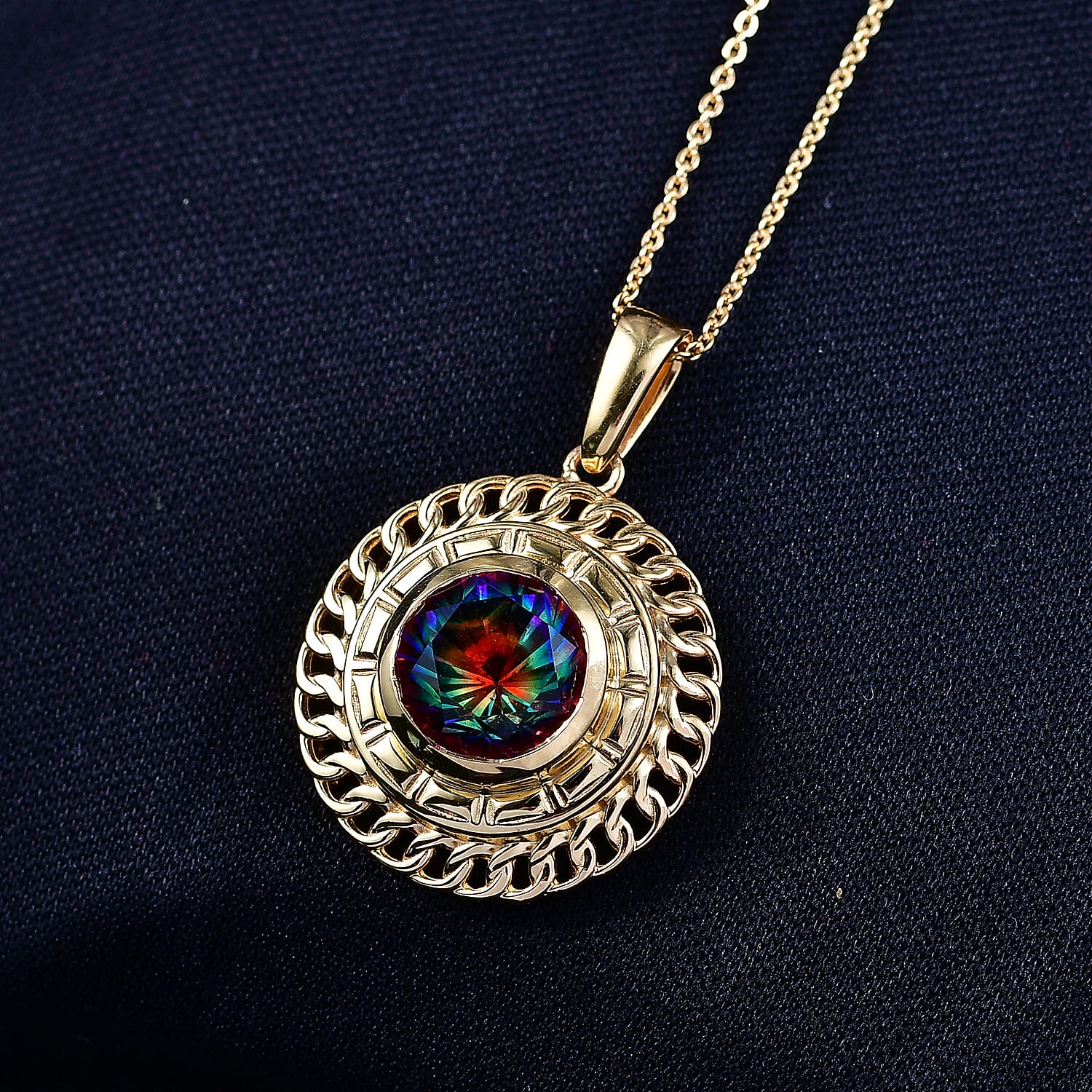D'Joy Nebula Quartz Doublet Pendant with Chain (Size 20) in Yellow Gold Plated Sterling Silver 3.51 Ct.