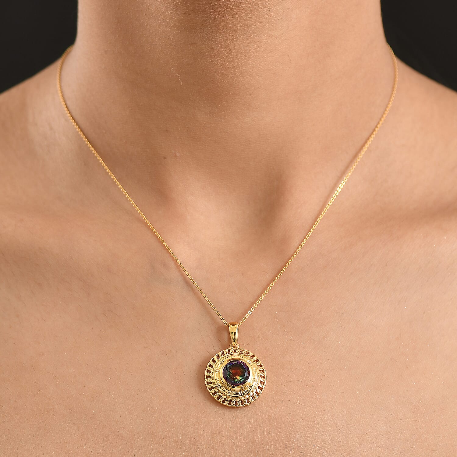 D'Joy Nebula Quartz Doublet Pendant with Chain (Size 20) in Yellow Gold Plated Sterling Silver 3.51 Ct.