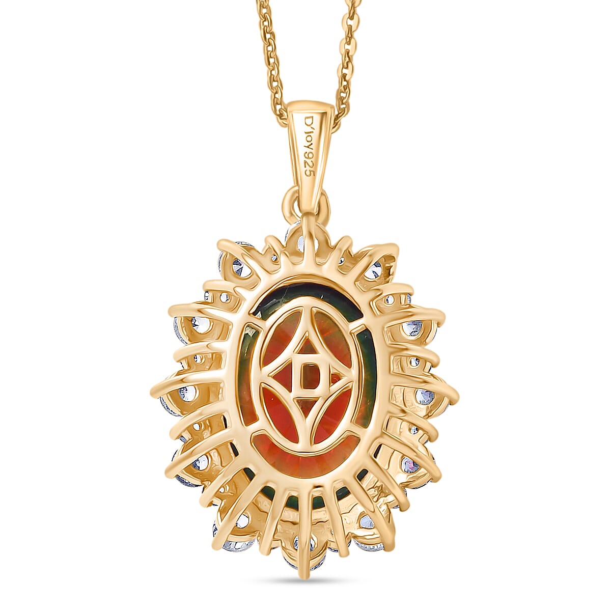 Nebula Quartz Doublet & White Zircon Pendant with Chain (Size 20) in 18K Vermeil Yellow Gold Plated Sterling Silver 11.70 Ct.