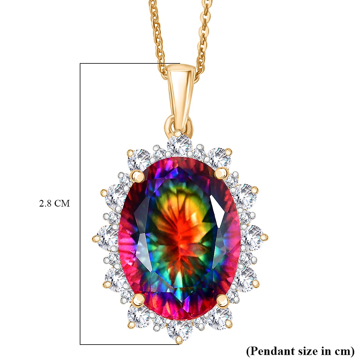 Nebula Quartz Doublet & White Zircon Pendant with Chain (Size 20) in 18K Vermeil Yellow Gold Plated Sterling Silver 11.70 Ct.