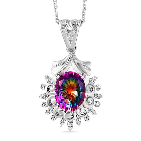 D'Joy Nebula Quartz Doublet Pendant with Chain (Size 20) in Platinum Overlay Sterling Silver 2.10 Ct.
