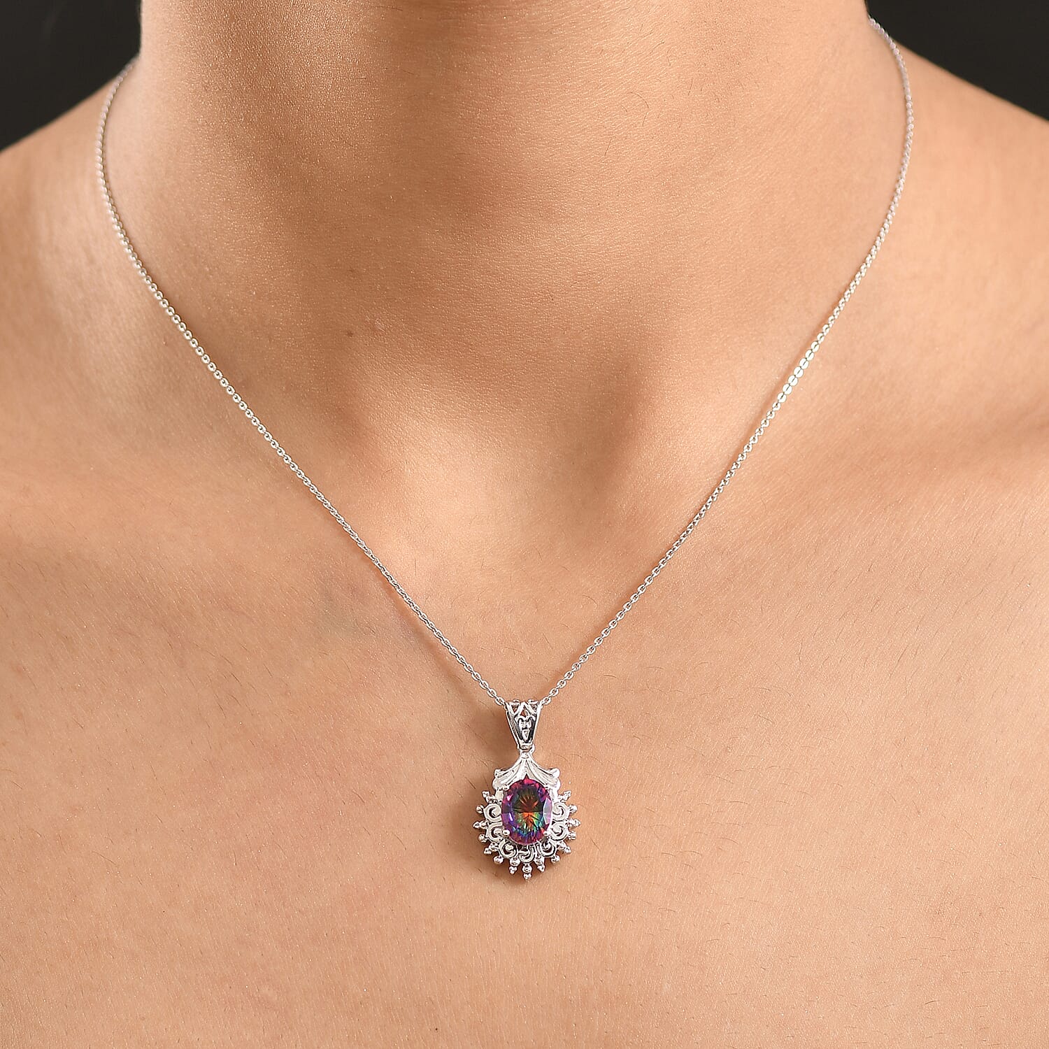 D'Joy Nebula Quartz Doublet Pendant with Chain (Size 20) in Platinum Overlay Sterling Silver 2.10 Ct.