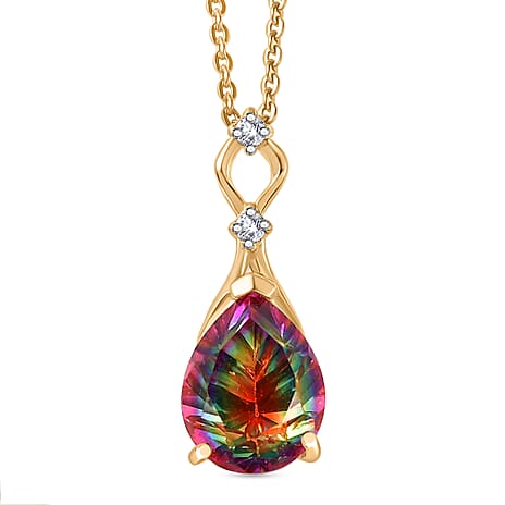 D'Joy Nebula Quartz Doublet & White Zircon Pendant with Chain (Size 20) in Yellow Gold Plated Sterling Silver 2.22 Ct.
