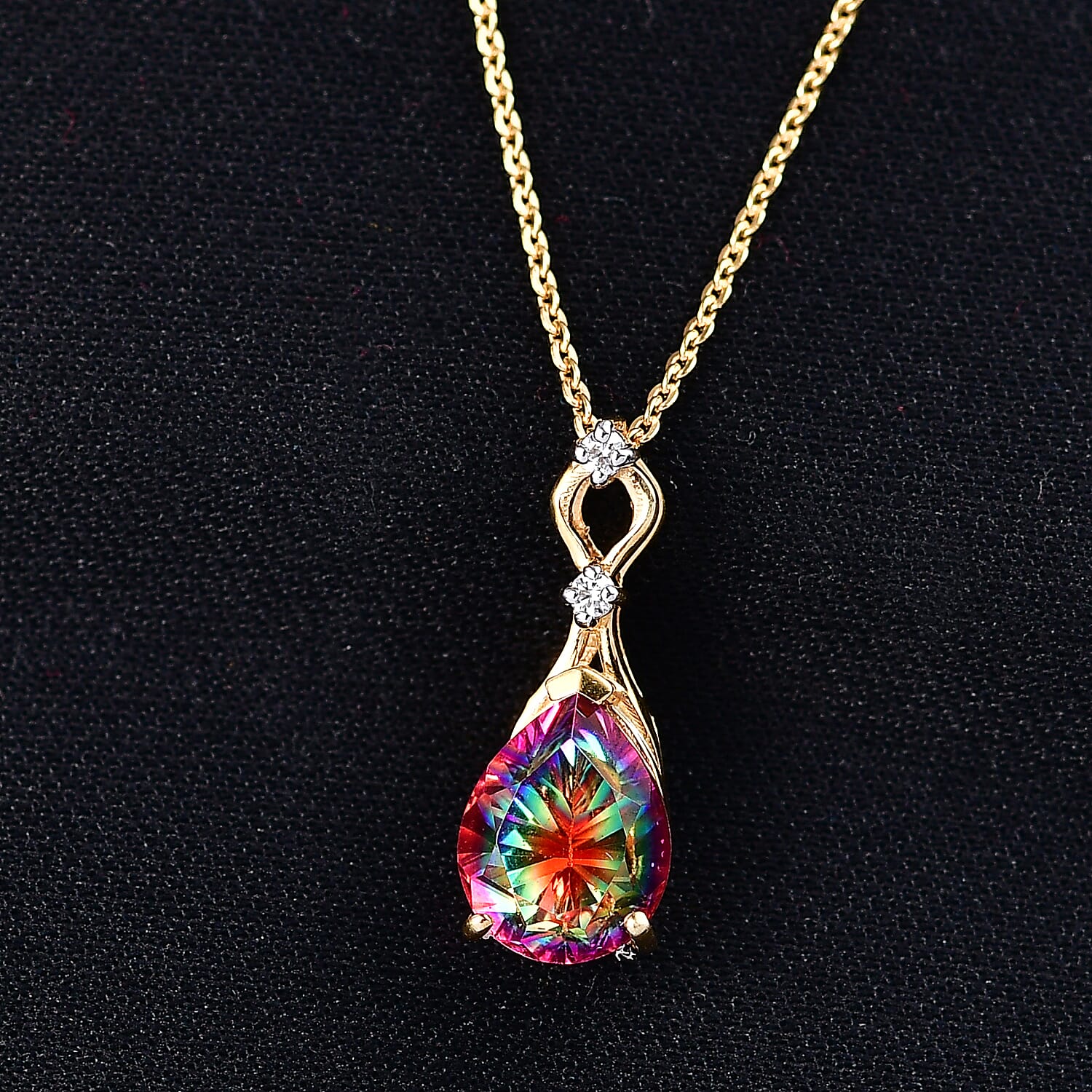 D'Joy Nebula Quartz Doublet & White Zircon Pendant with Chain (Size 20) in Yellow Gold Plated Sterling Silver 2.22 Ct.