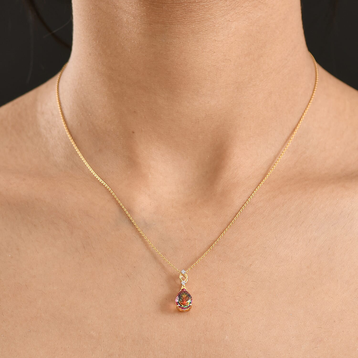 D'Joy Nebula Quartz Doublet & White Zircon Pendant with Chain (Size 20) in Yellow Gold Plated Sterling Silver 2.22 Ct.