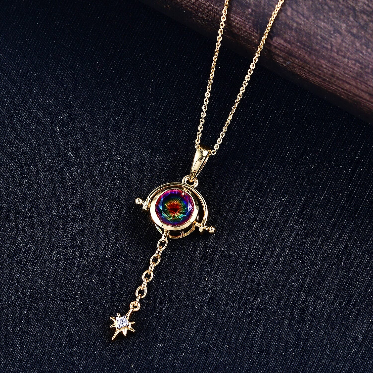 D'Joy Nebula Quartz Doublet & White Zircon Pendant with Chain (Size 20) in Yellow Gold Plated Sterling Silver 2.46 Ct.