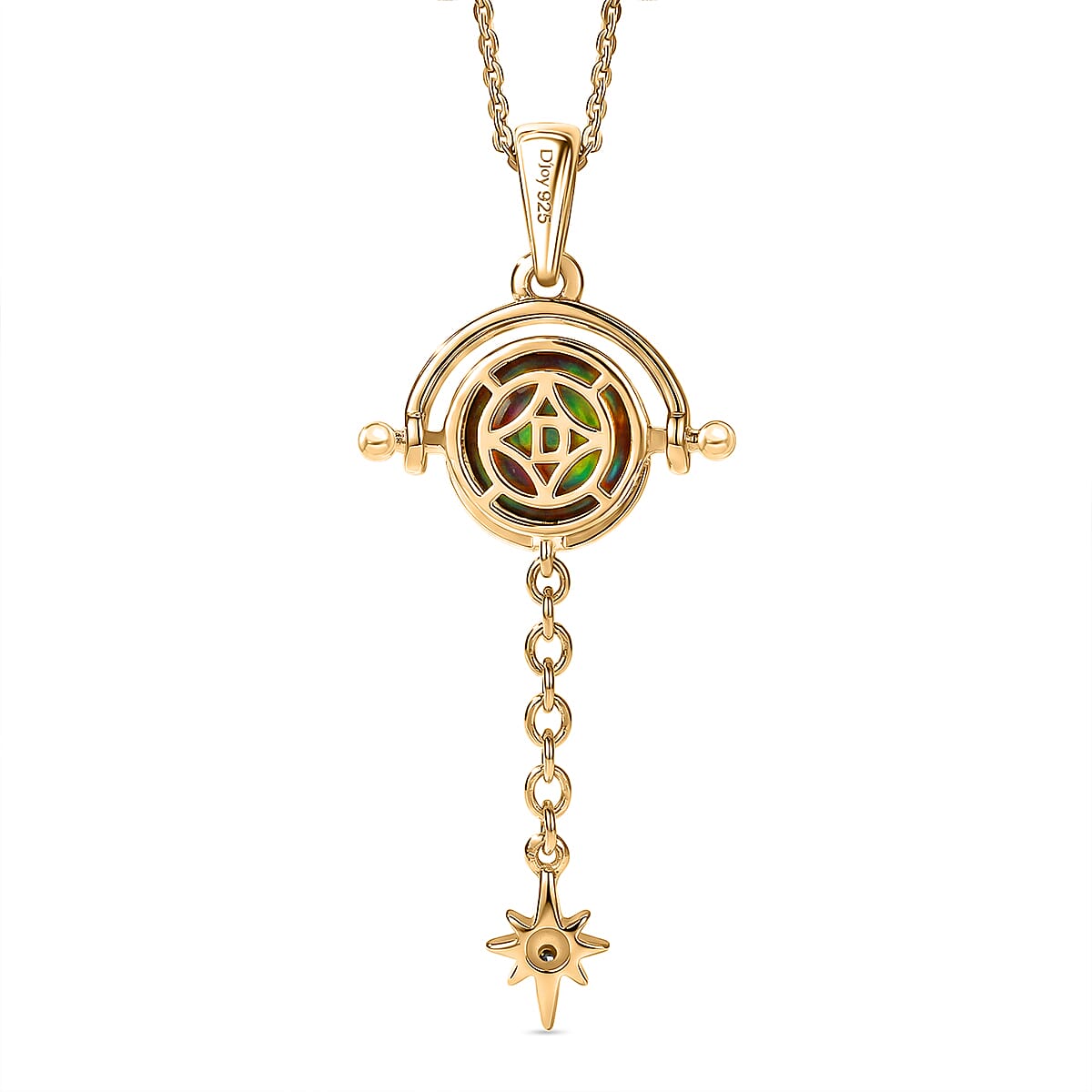D'Joy Nebula Quartz Doublet & White Zircon Pendant with Chain (Size 20) in Yellow Gold Plated Sterling Silver 2.46 Ct.