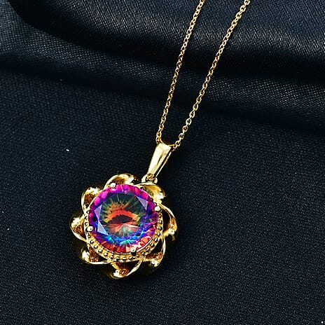 D'Joy Nebula Quartz Doublet Pendant with Chain (Size 20) in Yellow Gold Plated Sterling Silver 7.29 Ct.