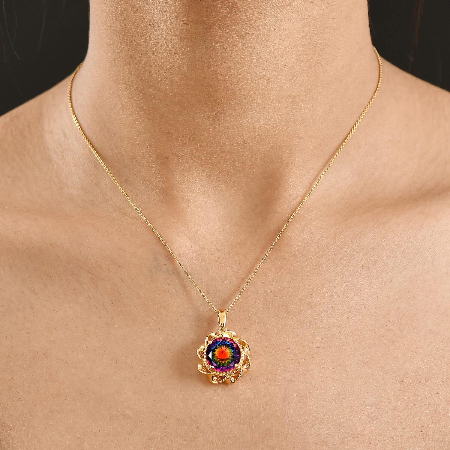 D'Joy Nebula Quartz Doublet Pendant with Chain (Size 20) in Yellow Gold Plated Sterling Silver 7.29 Ct.