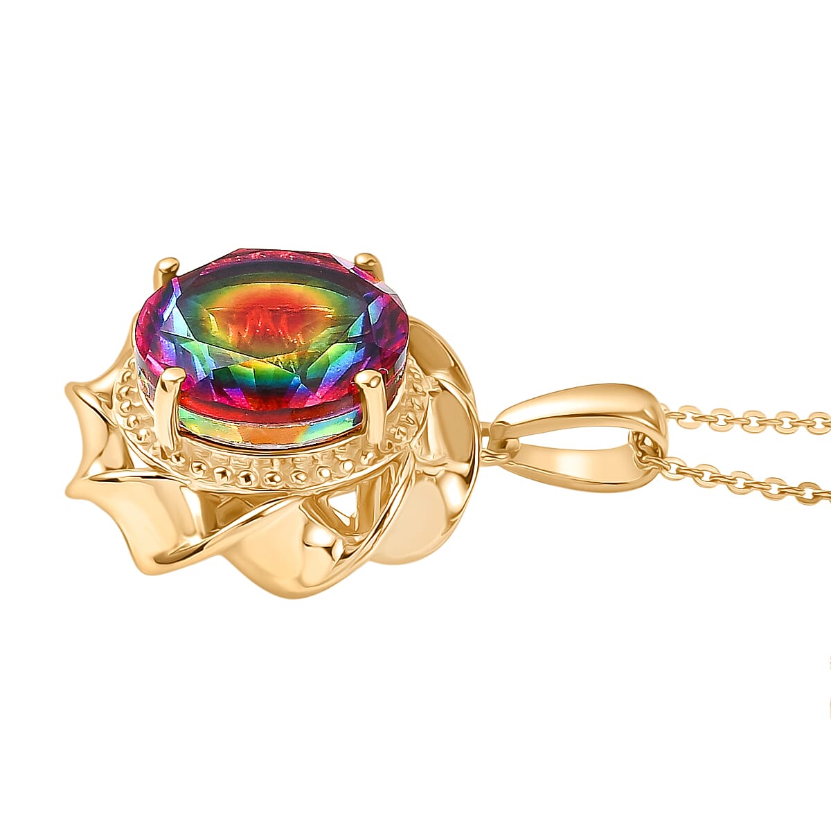 D'Joy Nebula Quartz Doublet Pendant with Chain (Size 20) in Yellow Gold Plated Sterling Silver 7.29 Ct.