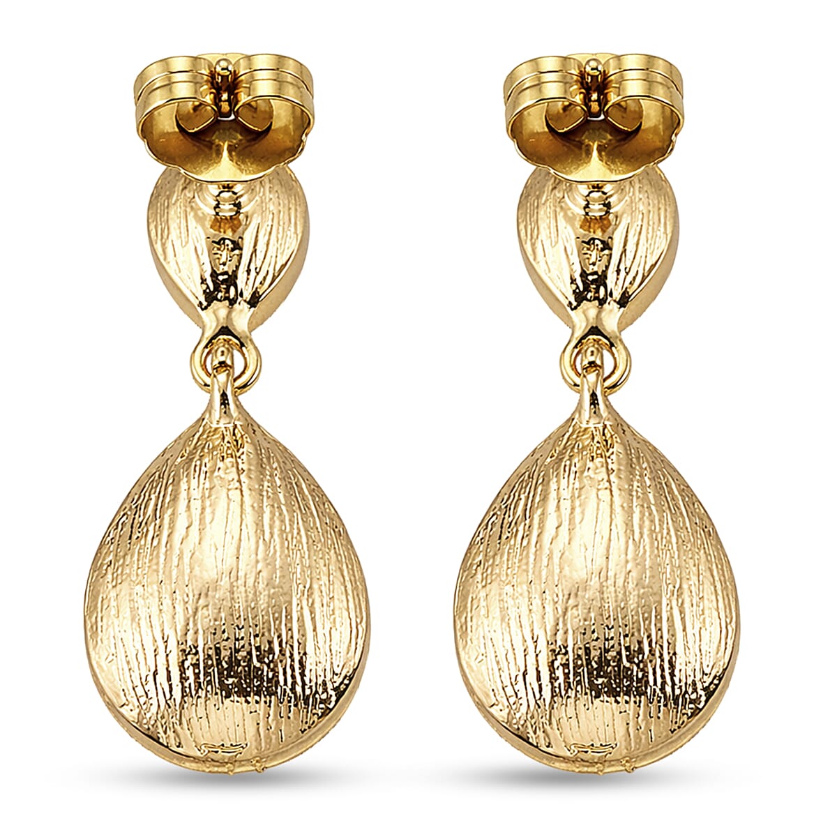 Set of 2 - Green Crystal Pear Dangling Earring with Push Back in Yellow Gold Tone