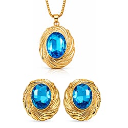 Set of 2 - Blue Crystal Necklace (Size - 20-2 Ext) & Earring with Push Back in Yellow Gold Tone