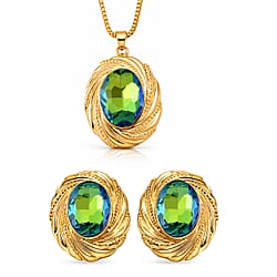 Set of 2 - Blue Crystal Necklace (Size - 20-2 Ext) & Earring with Push Back in Yellow Gold Tone