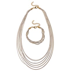 Set of 2 - Silver-Plated Twisted Strand Bracelet (Size - 7-2 Ext) & Necklace (18-2 Ext) with Gold Plated Clasp