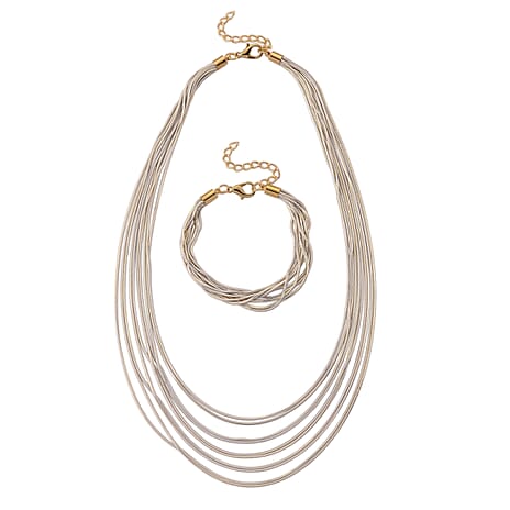 Set of 2 - Silver-Plated Twisted Strand Bracelet (Size - 7-2 Ext) & Necklace (18-2 Ext) with Gold Plated Clasp