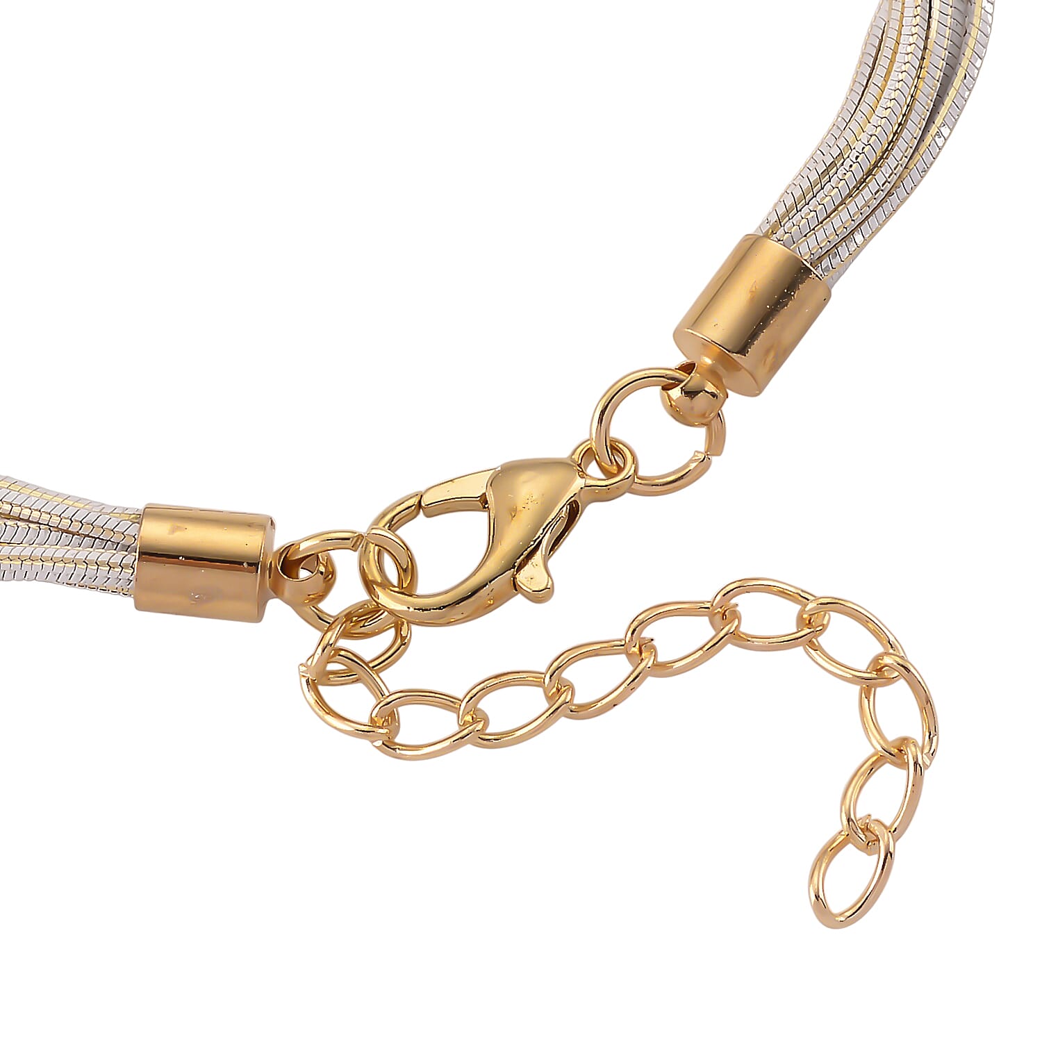 Set of 2 - Silver-Plated Twisted Strand Bracelet (Size - 7-2 Ext) & Necklace (18-2 Ext) with Gold Plated Clasp