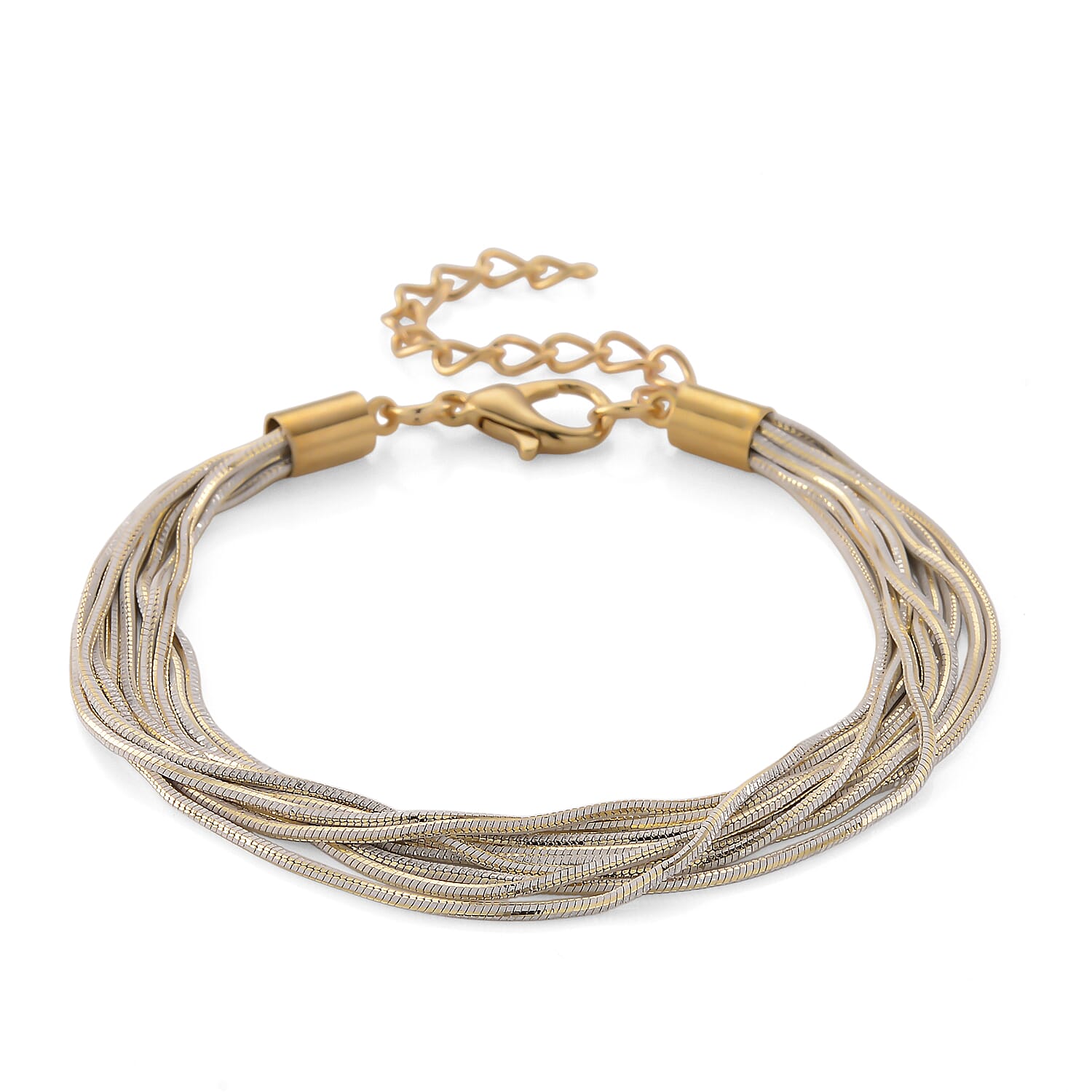 Set of 2 - Silver-Plated Twisted Strand Bracelet (Size - 7-2 Ext) & Necklace (18-2 Ext) with Gold Plated Clasp