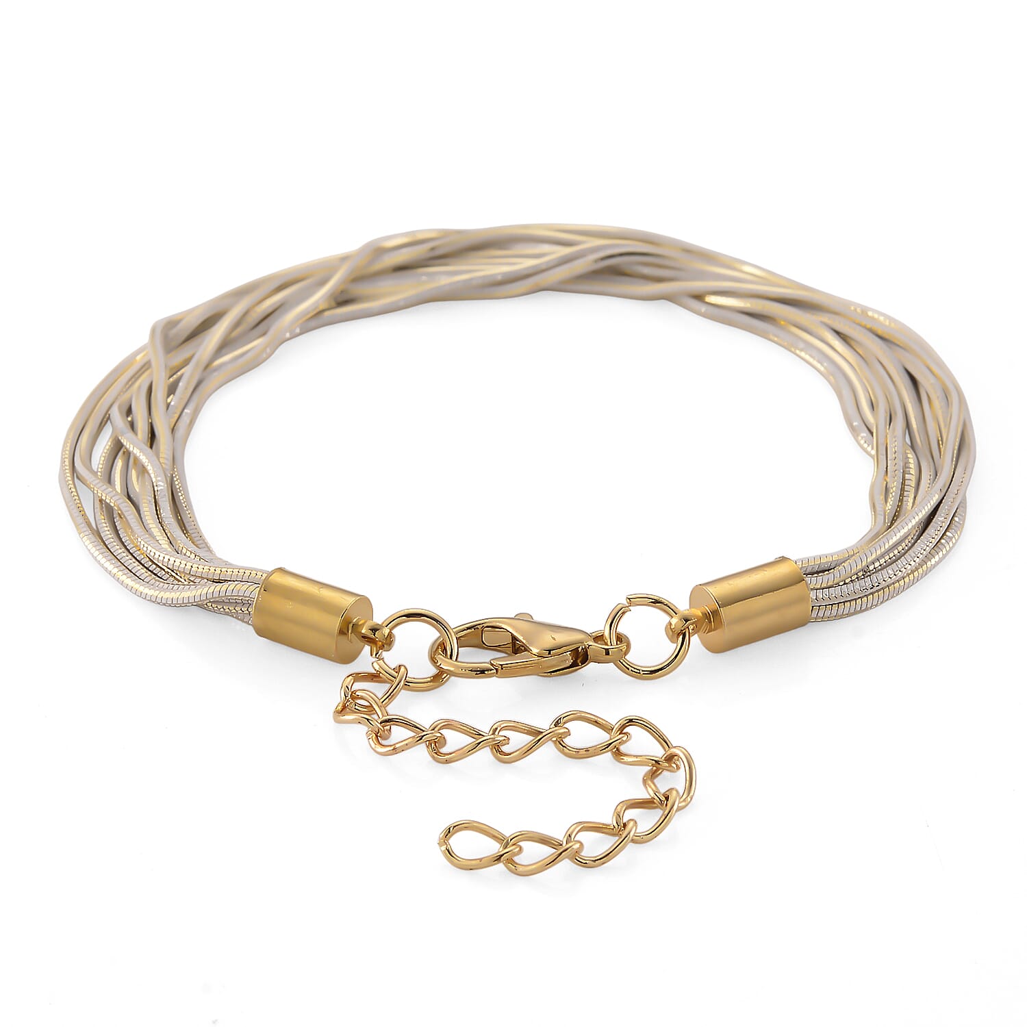Set of 2 - Silver-Plated Twisted Strand Bracelet (Size - 7-2 Ext) & Necklace (18-2 Ext) with Gold Plated Clasp