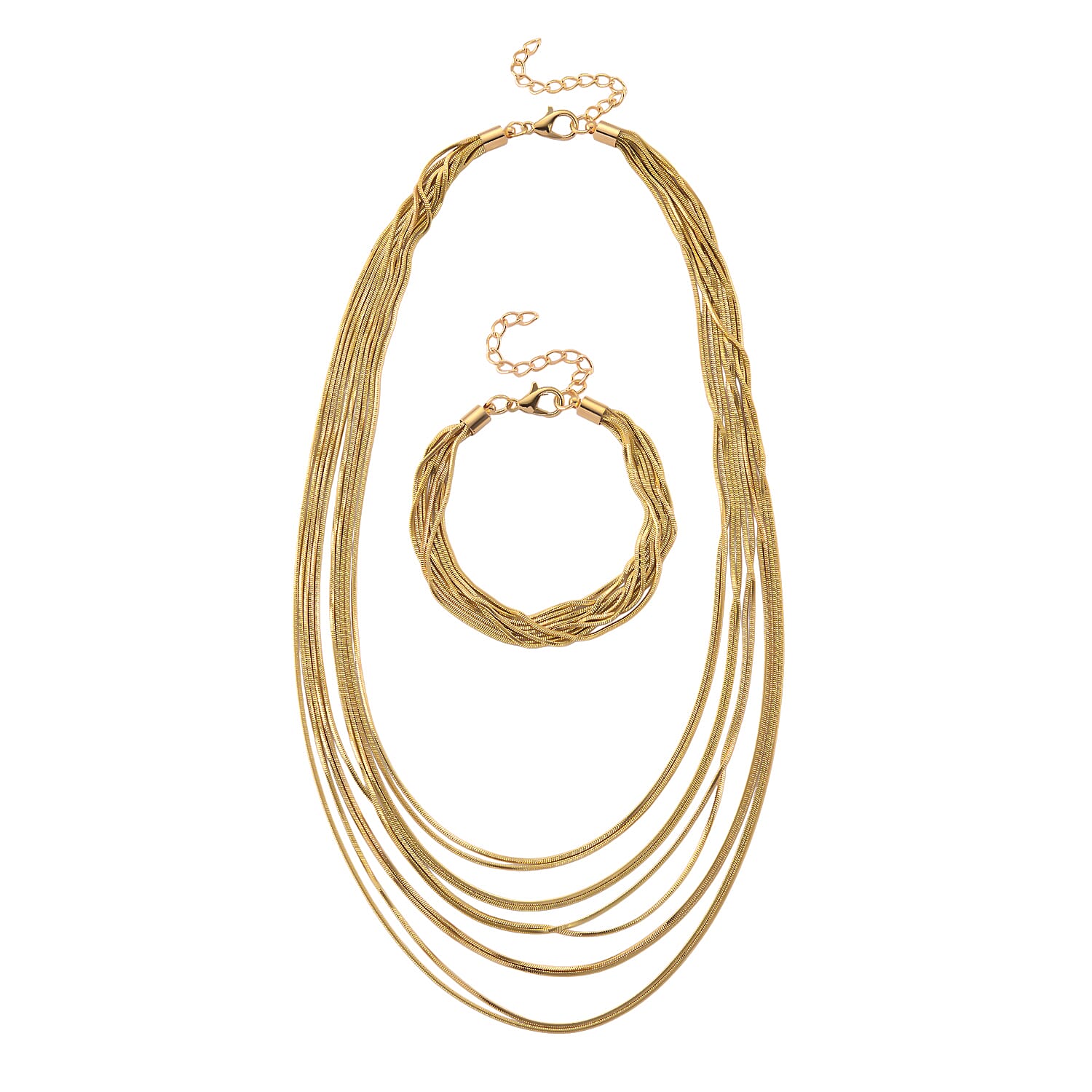 Set of 2 - Twisted Strand Bracelet (Size - 7-2 Ext) & Necklace (18-2 Ext) in Yellow Gold Tone
