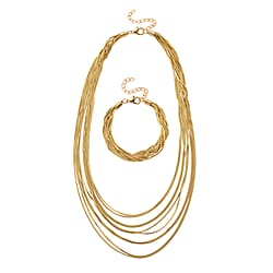 Set of 2 - Silver-Plated Twisted Strand Bracelet (Size - 7-2 Ext) & Necklace (18-2 Ext) with Gold Plated Clasp