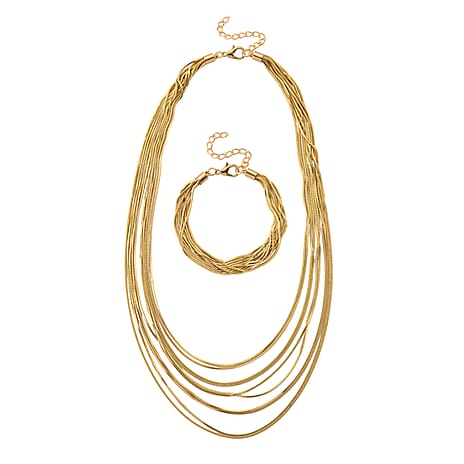 Set of 2 - Twisted Strand Bracelet (Size - 7-2 Ext) & Necklace (18-2 Ext) in Yellow Gold Tone