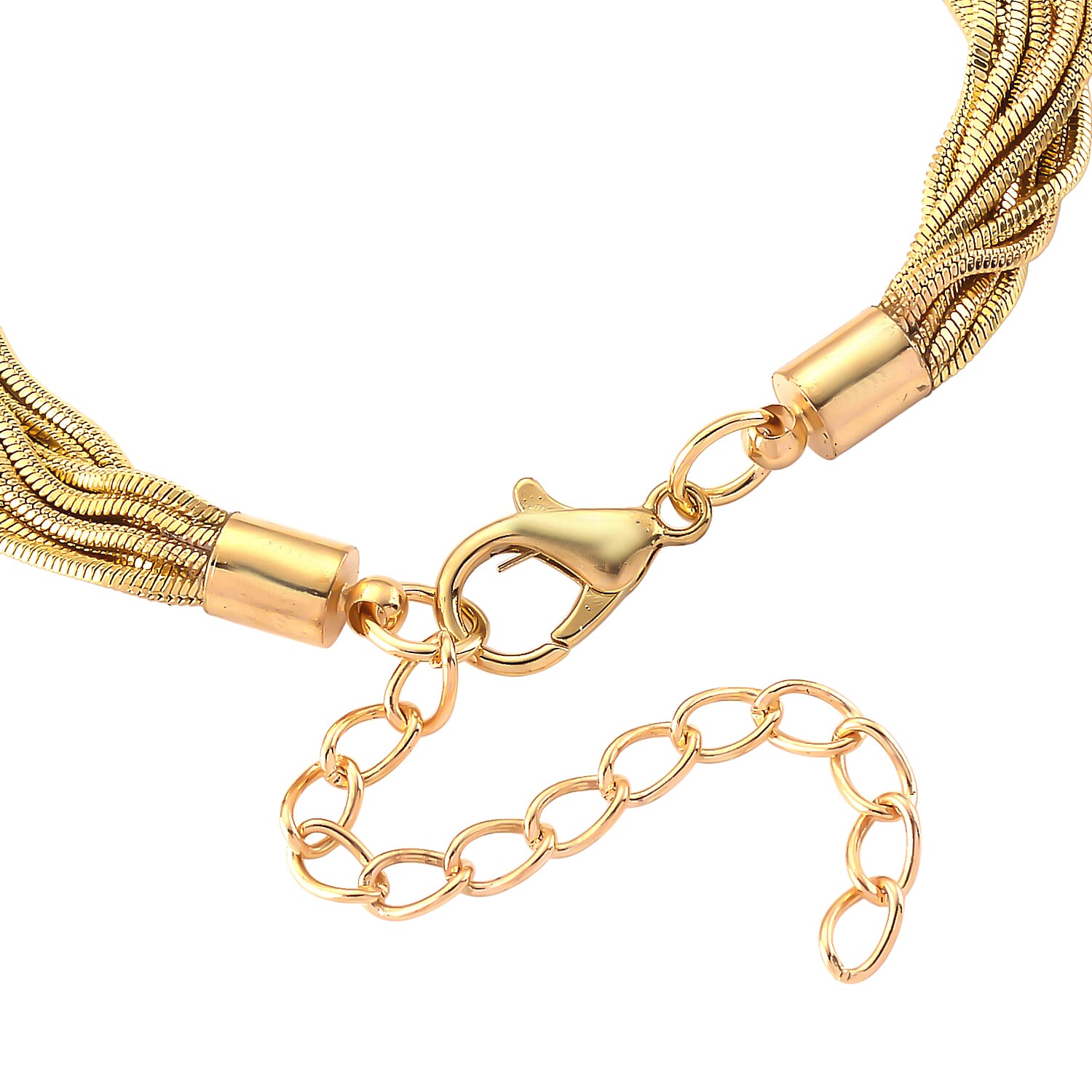 Set of 2 - Twisted Strand Bracelet (Size - 7-2 Ext) & Necklace (18-2 Ext) in Yellow Gold Tone