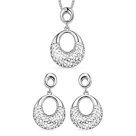 Set of 2 - Necklace (Size - 20-2) & Earring with Push Back in Silver Tone