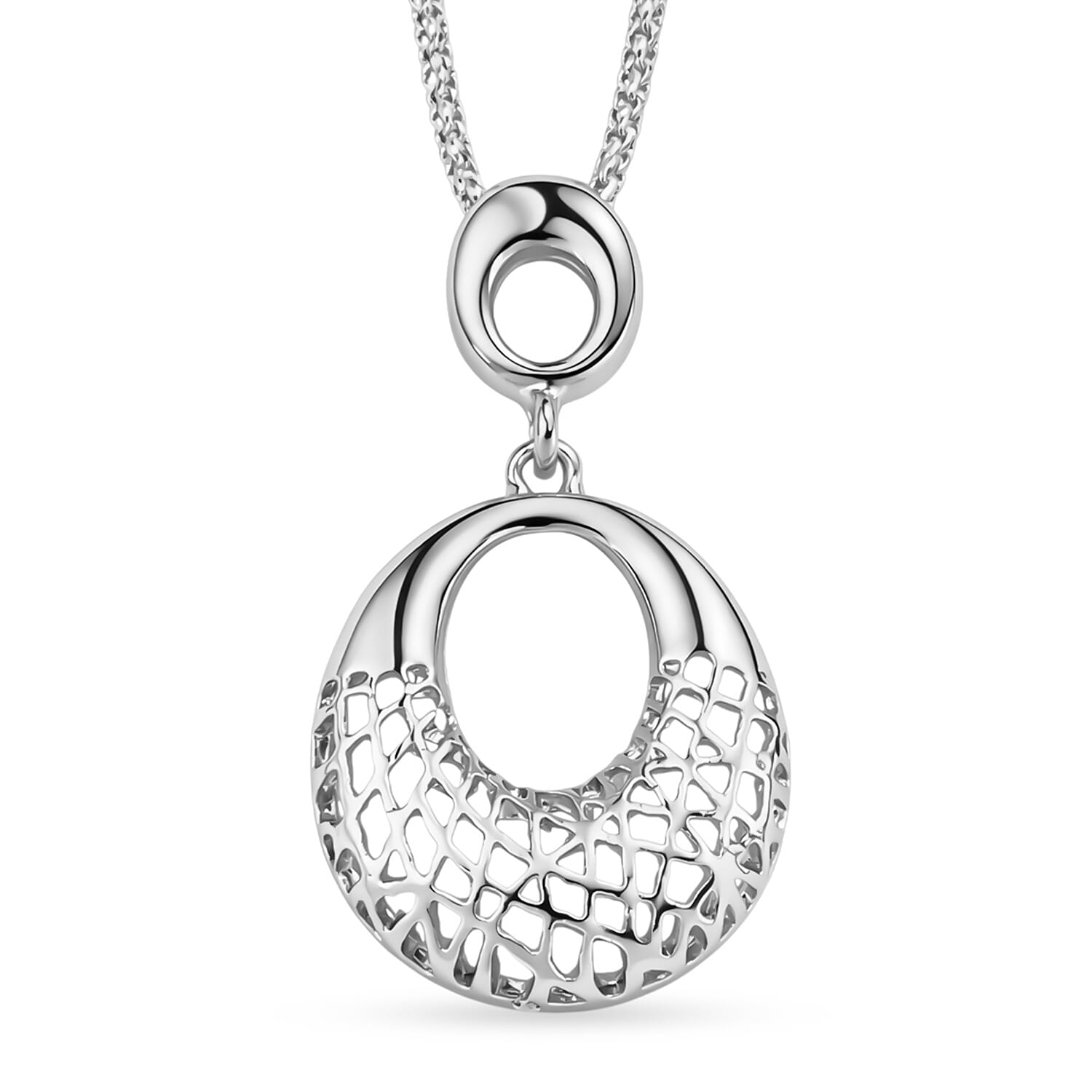 Set of 2 - Necklace (Size - 20-2) & Earring with Push Back in Silver Tone