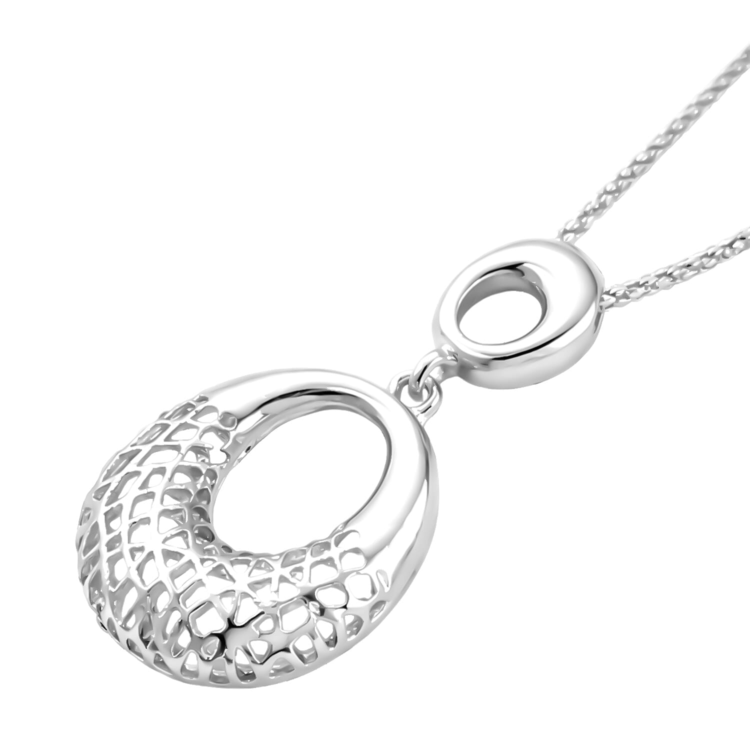 Set of 2 - Necklace (Size - 20-2) & Earring with Push Back in Silver Tone